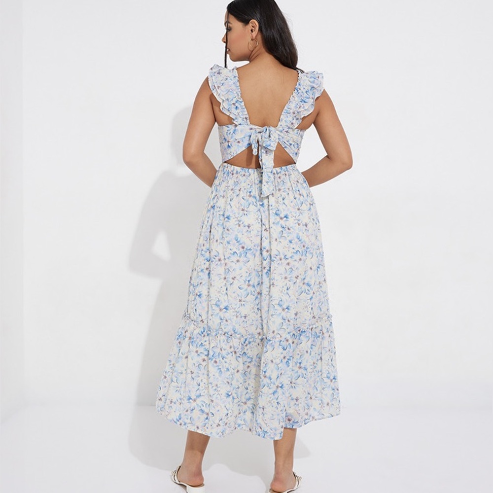 American Eagle Floral Print Smocked Detail Midi Dress